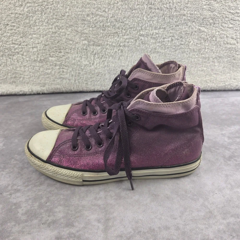 Converse Chuck Taylor All Star Purple Glitter Skull Zip High Top Shoes 645161F